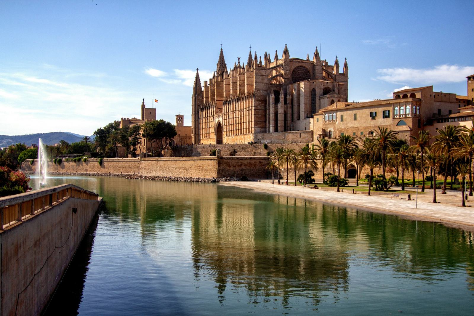 Palma Cathedral seen across the lake of the Parc de la Mar